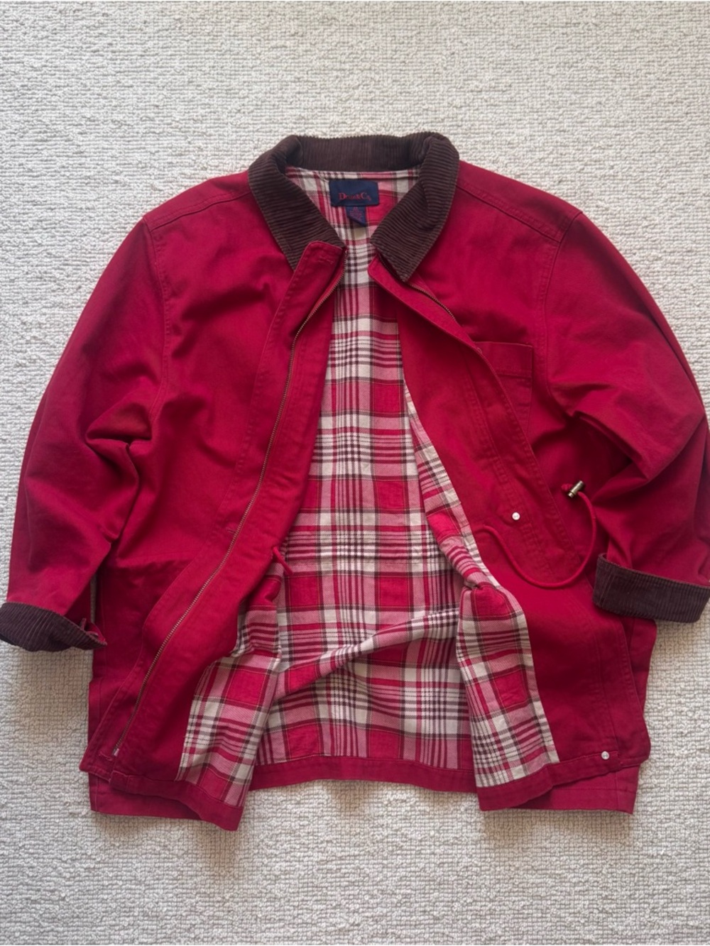 Denim&Co | Women’s Red Barn Coat Jacket with Plaid Lining Corduroy Collar 2X